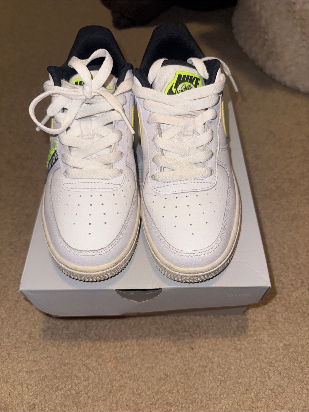 Nike Kids Air Force 1 with Neon Yellow-Green and Black Accents